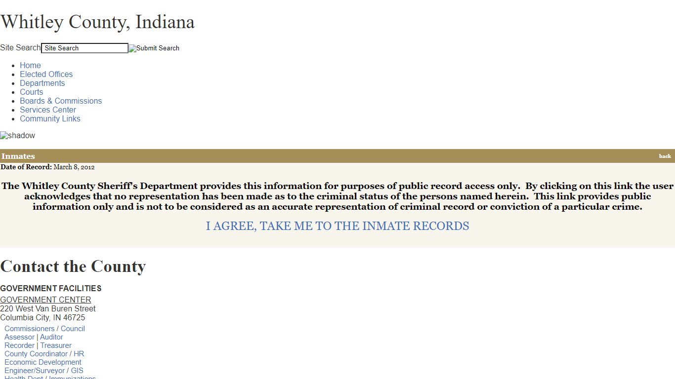 Whitley County, Indiana / Website Tools - Inmates